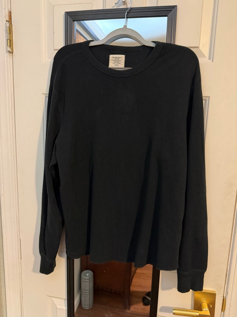 Buck Mason Vintage Thermal Surplus Tee Black Waffle Knit Long Sleeve XL